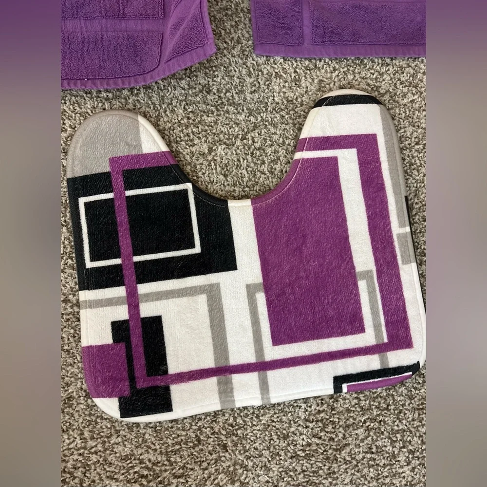 Ample Decor Purple Geometric Bath Rug Set of 3
